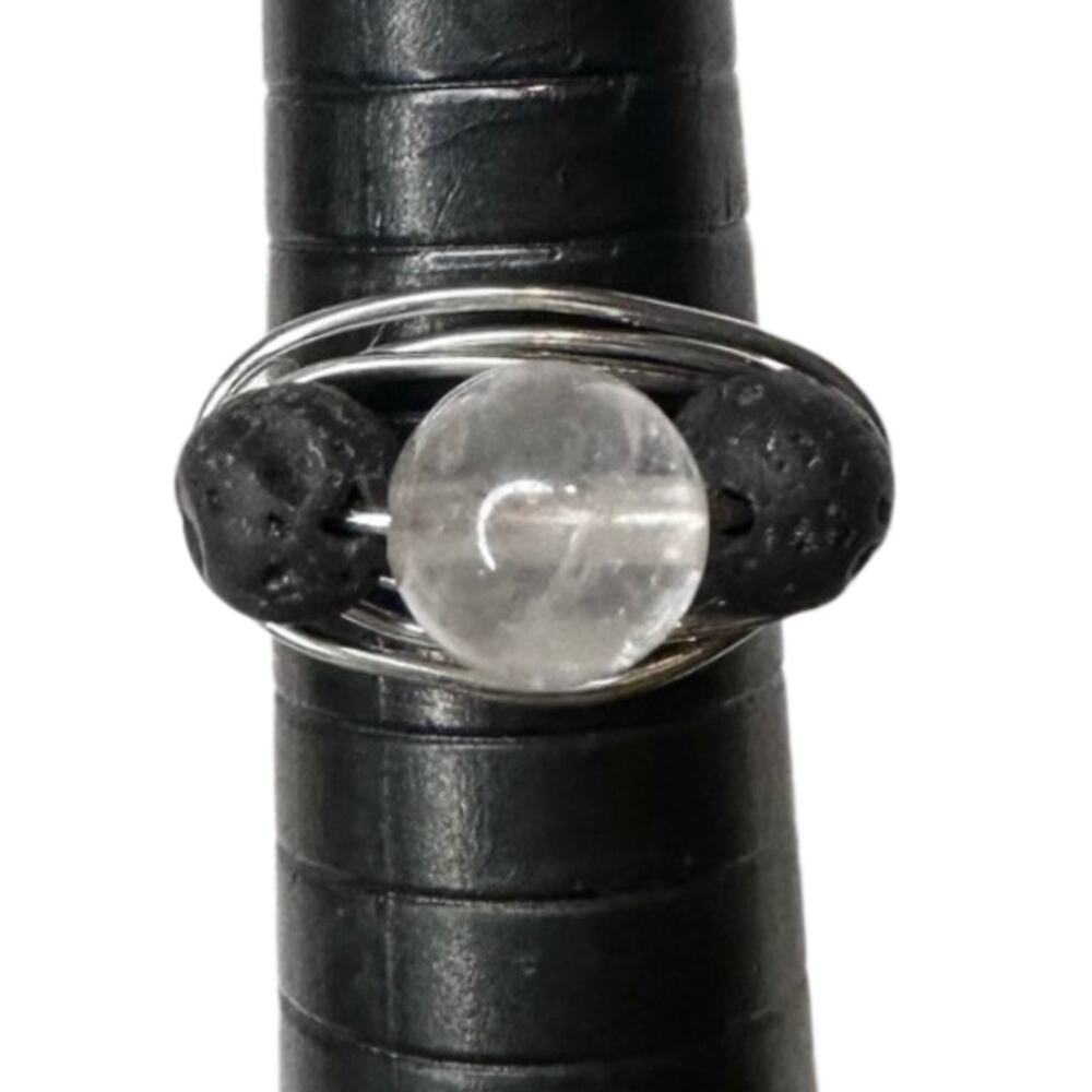 Handmade Rose Quartz Lava Rock handmade ring
